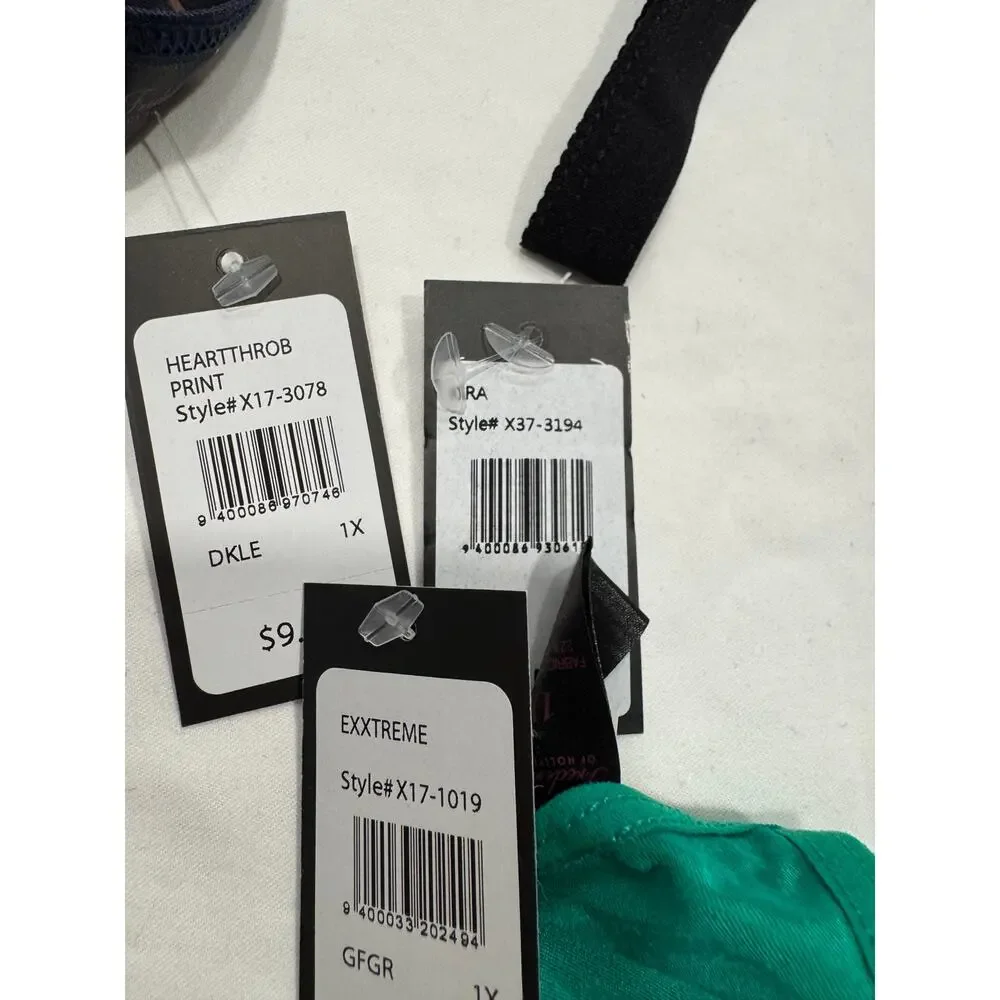 NWT Frederick's of Hollywood Thong String Panties 1X Black‎ Leopard Green LOT 3